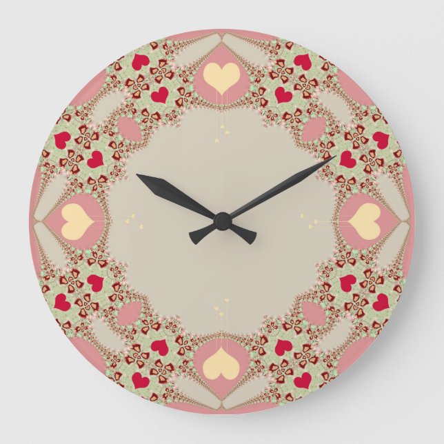 Pink Country Love Hearts Wall Clock (Front)