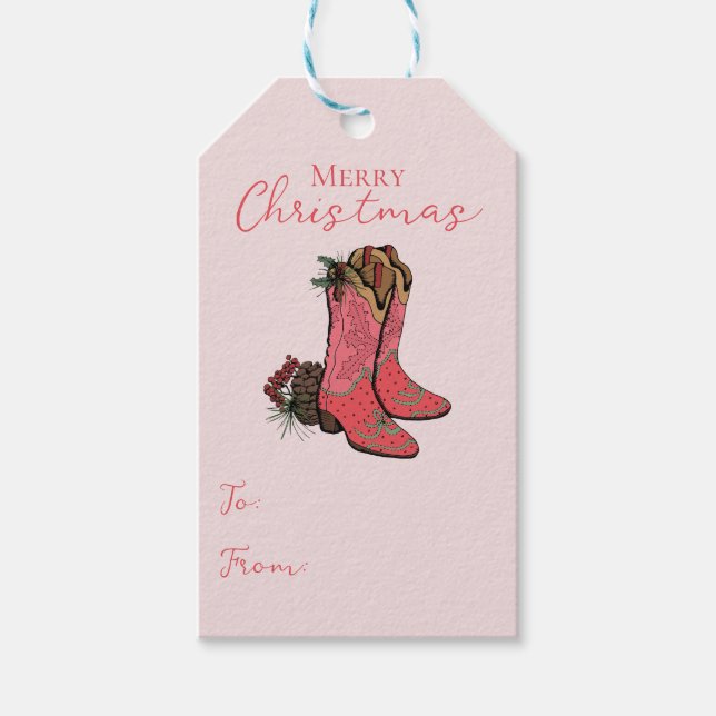 Pink Country Merry Christmas To From Gift Tag (Front)