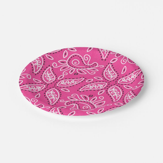 Pink Country Paisley pattern party paper plate (Angled)