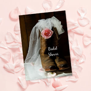 Pink Country Rose and Cowboy Boots Bridal Shower Invitation