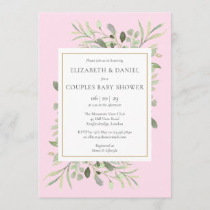 Pink Couples Baby Girl Shower Eucalyptus Greenery Invitation