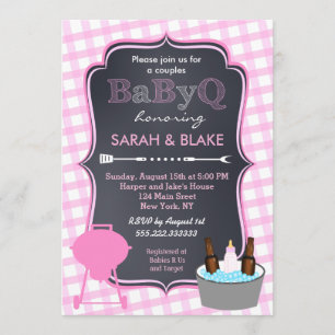 Pink Couples Baby Shower BBQ BabyQ Invitations
