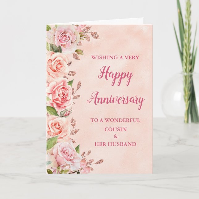 Pink Cousin and Her Husband Wedding Anniversary Card (Front)