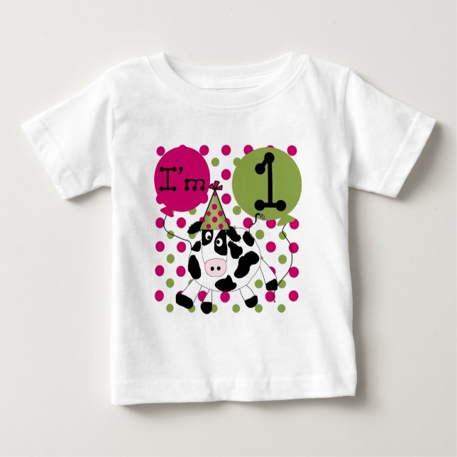 Pink  Cow 1st Birthday Tshirts and Gifts (Front)