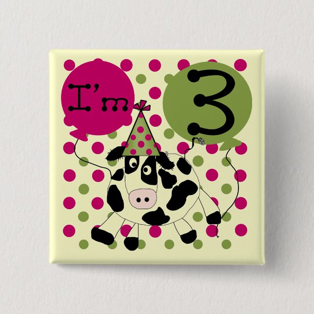 Pink Cow 3rd Birthday Tshirts and Gifts 15 Cm Square Badge (Front)
