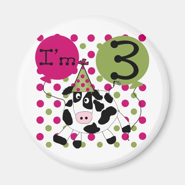 Pink Cow 3rd Birthday Tshirts and Gifts Magnet (Front)