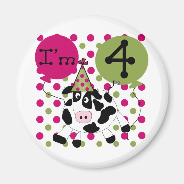 Pink Cow 4th  Birthday Tshirts and Gifts Magnet (Front)