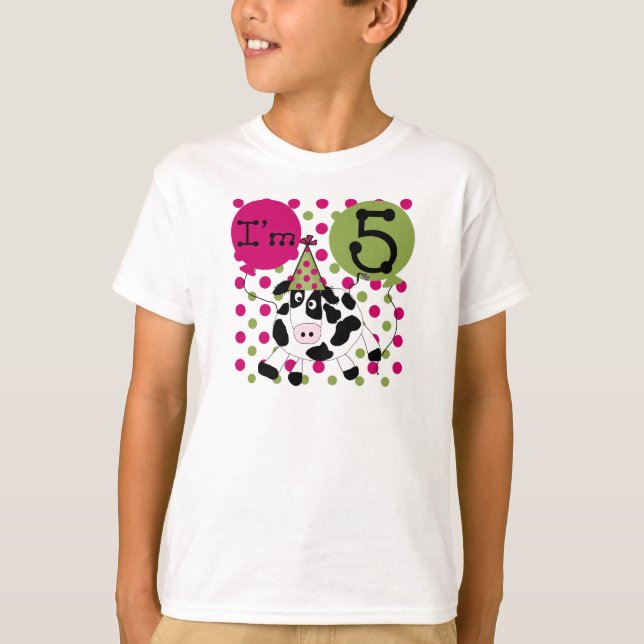 Pink Cow 5th Birthday T-Shirt (Front)