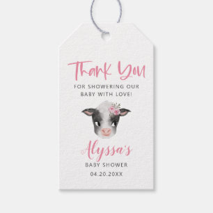 Pink Cow Baby Shower Gift Tags