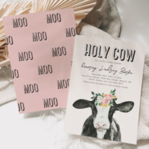 Pink Cow Baby Shower Invitation Watercolor Cow