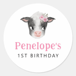 Pink Cow Birthday Party Favour  Classic Round Sticker