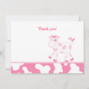 Pink Cow Flat Thank you note Card