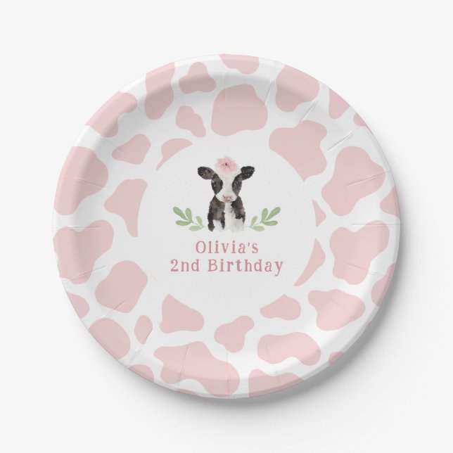 Pink Cow Pattern Paper Plate (Front)