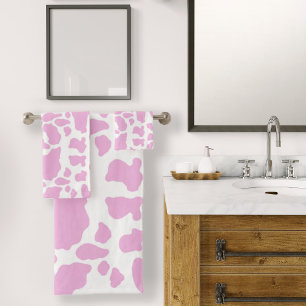 Pink Cow Print Bath Towel Set