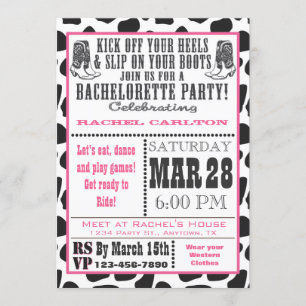 Pink Cow Print Cowgirl Bachelorette Party Invite