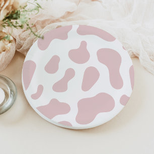 Pink Cow Print Little Cowgirl Baby Shower Paper Plate