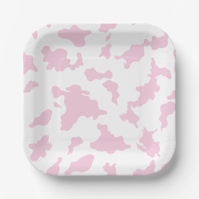 Pink Cow Print Paper Plate (Front)