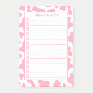 Pink Cow Print Personalized To Do List Post-it Notes