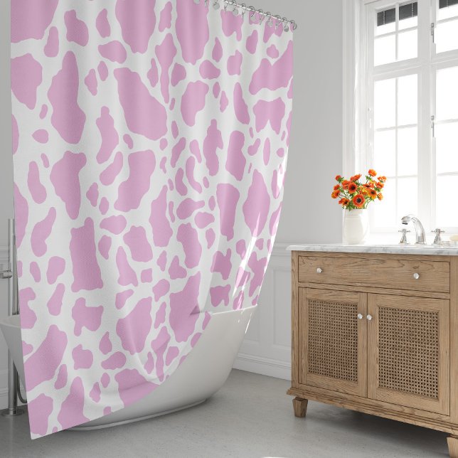 Pink Cow Print Shower Curtain (Pink Cow Spots Animal Print Pattern Shower Curtain by Looly Elzayat)