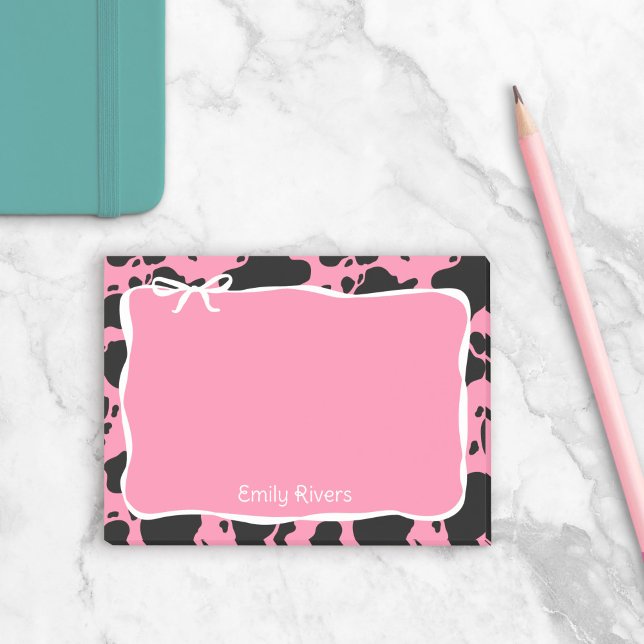 Pink Cow Print & White Bow With Your Name Post-it Notes (Creator Uploaded)