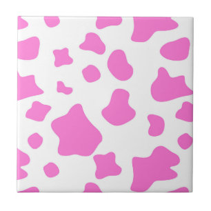 Pink cow spots, animal fur print, livestock ceramic tile