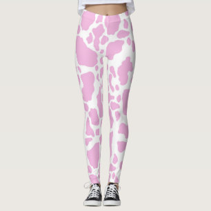 Pink Cow Spots Animal Print Pattern Leggings