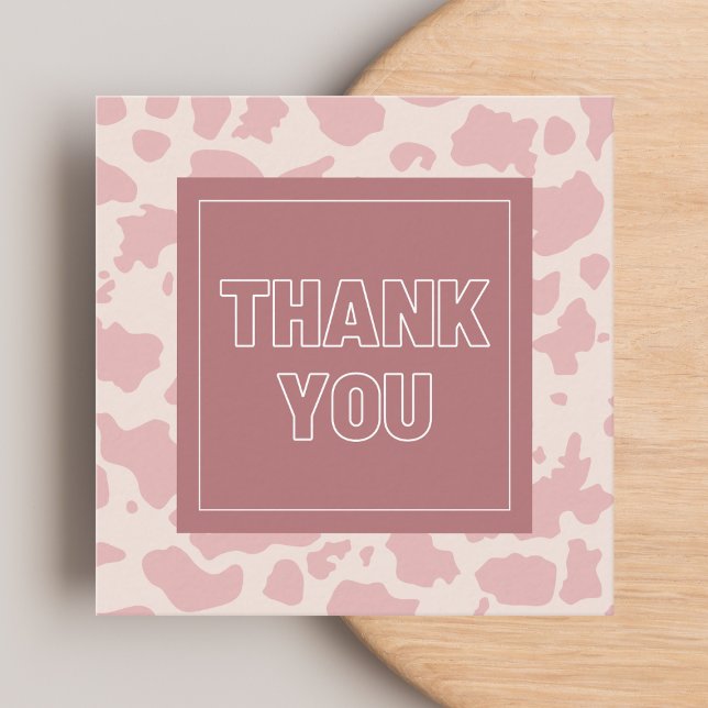 Pink Cow Spots Animal Print Thank You Modern Chic  Square Business Card (Creator Uploaded)