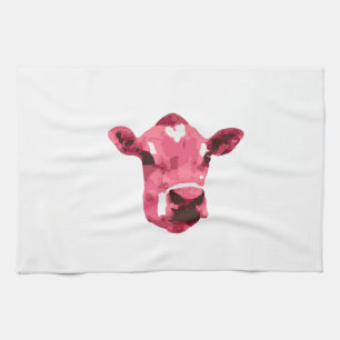 Pink cow tea towel