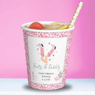Pink Cowboy Boots & Bubbly Bridal Shower Paper Cups