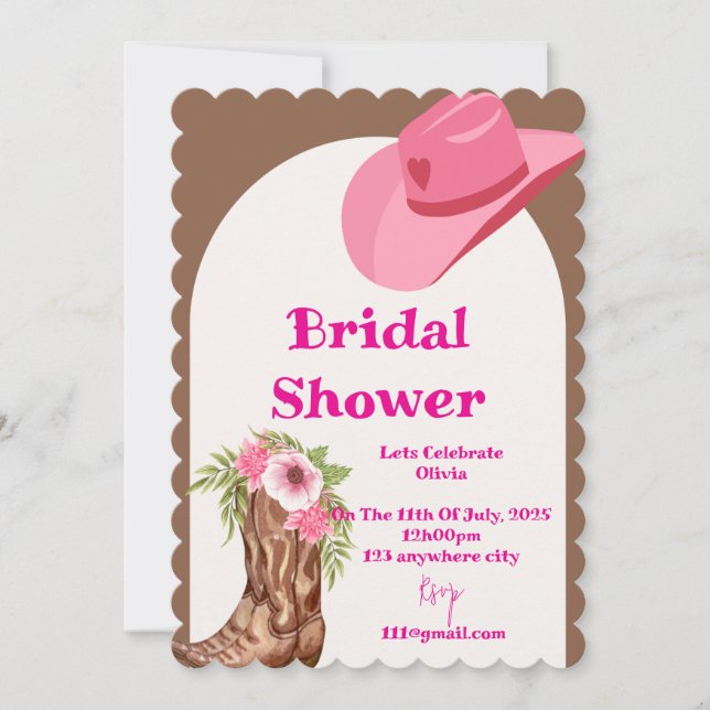 pink cowboy bridal shower invitation card (Front)