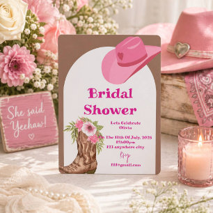 pink cowboy floral bridal shower invitation card