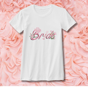 Pink Cowboy Hat With Flowers Bride  T-Shirt