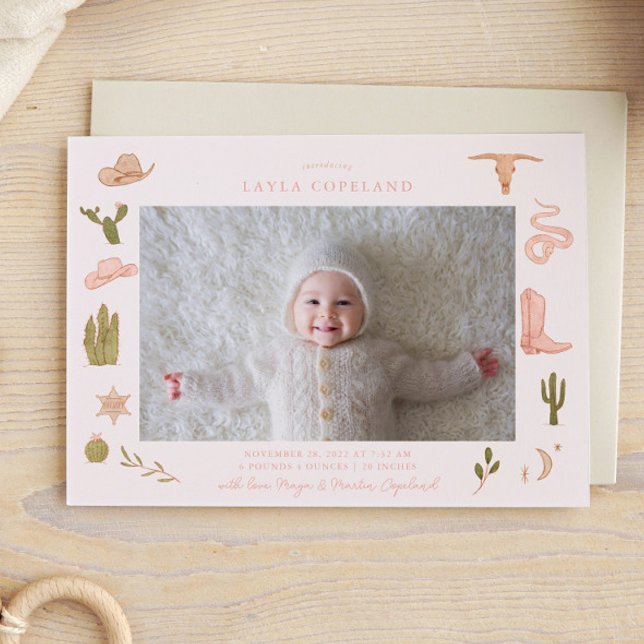 Pink Cowgirl Baby Photo Birth Announcement (Creator Uploaded)