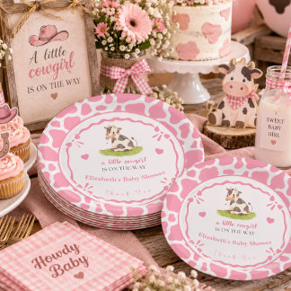 Pink Cowgirl Baby Shower Paper Plate Custom Name