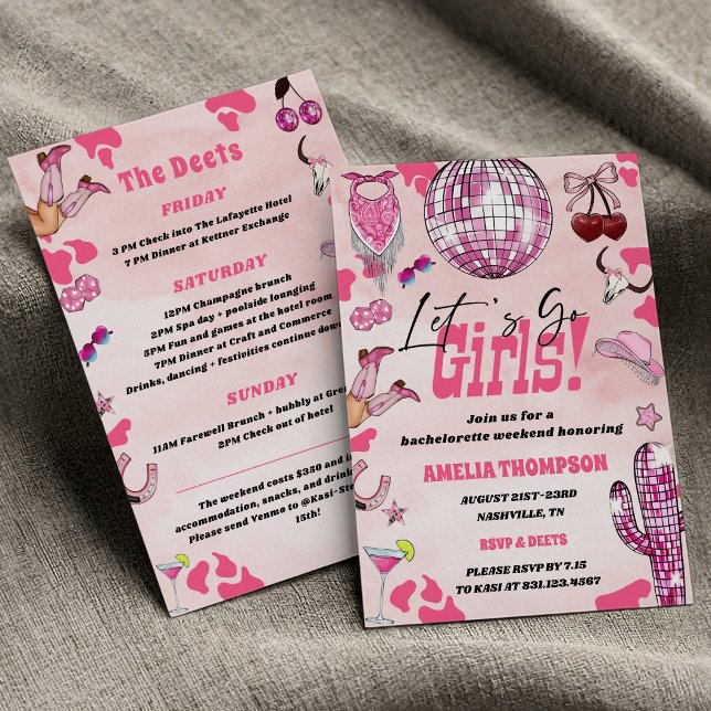 Pink Cowgirl Bachelorette West Rodeo Weekend Invitation (Let’s go girls Pink Cowgirl Rodeo West Coquette Bachelorette Rodeo Weekend Invitation
)