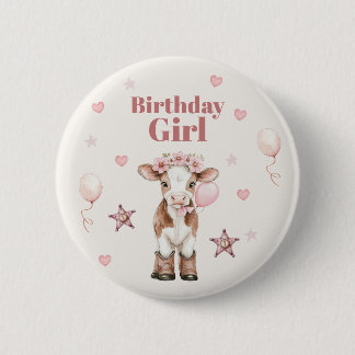 Pink Cowgirl Birthday | Farm Theme 1st 6 Cm Round Badge