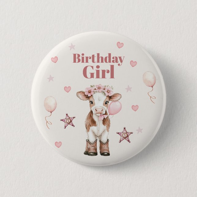 Pink Cowgirl Birthday | Farm Theme 1st 6 Cm Round Badge (Front)