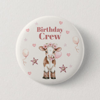Pink Cowgirl Birthday | Farm Theme 1st 6 Cm Round Badge