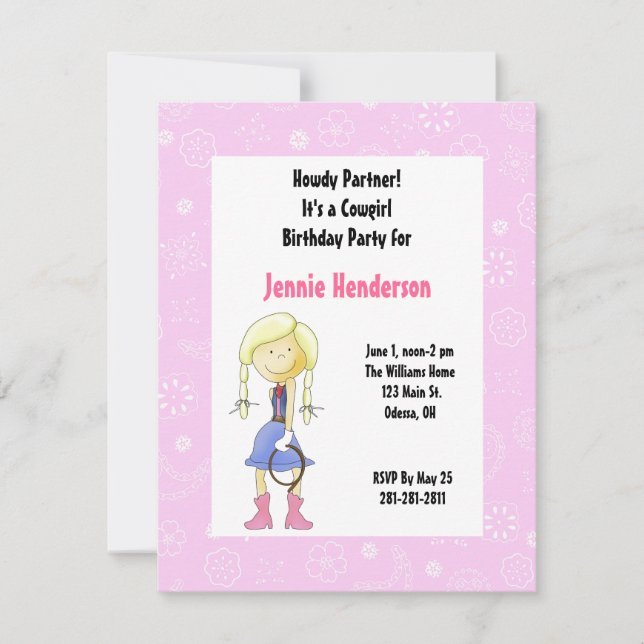 Pink Cowgirl Birthday Invitation (Front)