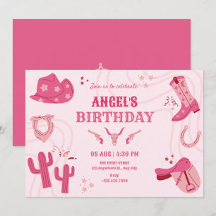 Pink cowgirl birthday invitation