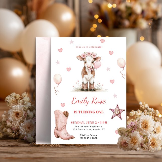 Pink Cowgirl Birthday Invitation | Farm Theme 1st  (Creator Uploaded)