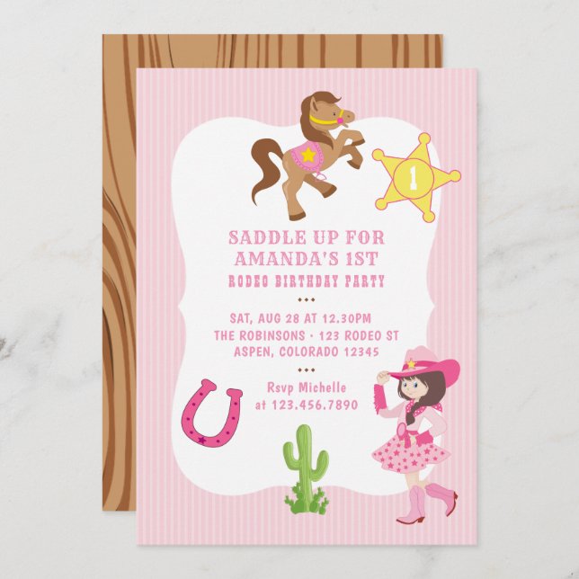 Pink Cowgirl Birthday Party Invitation (Front/Back)