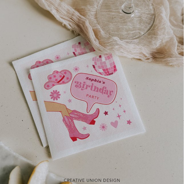 Pink Cowgirl Birthday Party Let's Go Girls Party Napkin (Creator Uploaded)