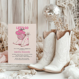 Pink Cowgirl Birthday Party Lets Go Girls Retro In Invitation