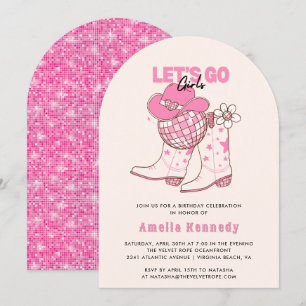 Pink Cowgirl Birthday Party Lets Go Girls Retro Invitation