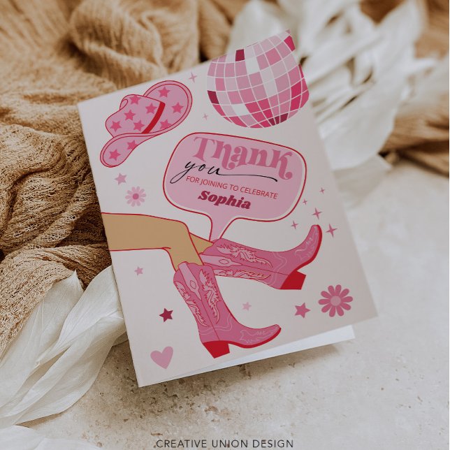 Pink Cowgirl Birthday Party Thank You Card (Creator Uploaded)