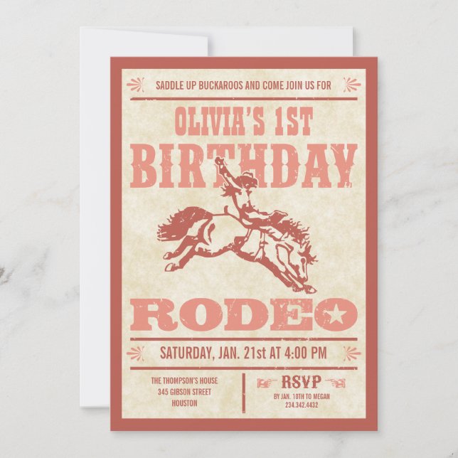 Pink Cowgirl Birthday Rodeo Poster Invitations (Front)