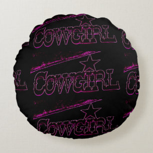 pink cowgirl black Thunder_Cove Round Cushion