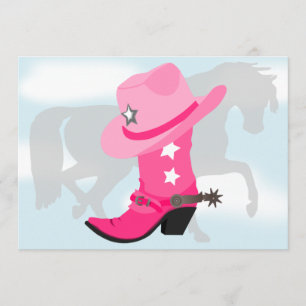 Pink Cowgirl Boot, Hat and Horse Birthday Party Invitation