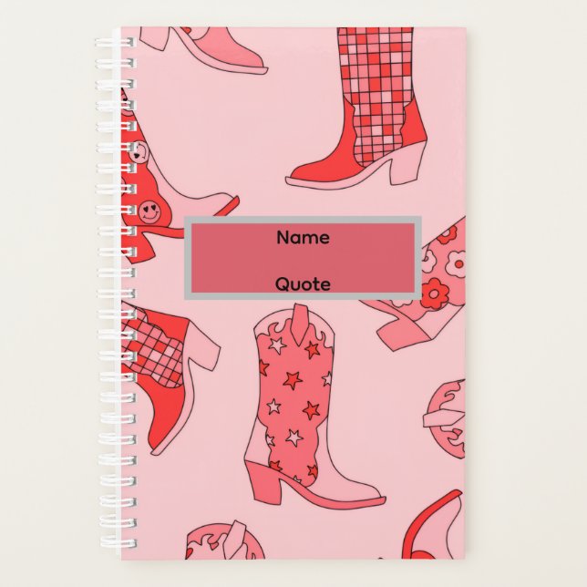 Pink Cowgirl Boot Spiral Bound  Planner (Front)